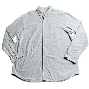 Duluth Trading Co Mens 2XL Cotton Jersey Button Down Shirt Light Blue Heathered